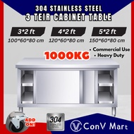 3/4/5FT (100/150cm) 304 Stainless Steel Cabinet Working Table Sliding Door Table Top Workbench Meja Dapur Kerja Kitchen