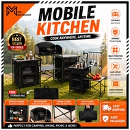 Camping Portable Folding Kitchen Table Outdoor Mobile Cooking Station Aluminium Windshield Dapur Cam