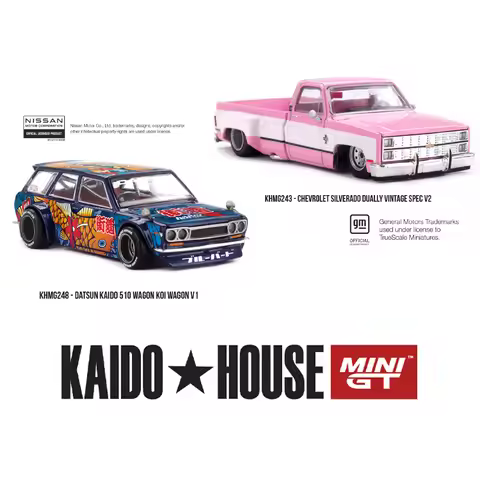 Kaido House MINIGT 1/64 Datsun KAIDO 510 Wagon Koi Wagon V1 Chevrolet Silverado Dually Vintage Spec 