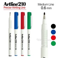 ARTLINE 210 Fineliner Pen 0.6mm | General Writing Medium Tips | Water based Ink ( Black, Blue, Red, Green Ink )