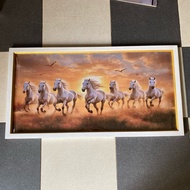 GANTUNGAN 7 white horse print wall decoration plus frame and hanger size 100 x 50 cm