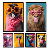 Unframed Bubblegum Animal Canvas Print Poster, Cool Sunglasses & Pop Art Wall Art, Whimsical Funky D