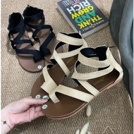 Warrior sandals with flip-flops, suede, convenient zipper back, 1cm high flat sole, beautiful feet, 