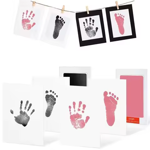 Safe Non-toxic Baby Footprints Handprint No Touch Skin Inkless Ink Pads Kits for 0-10 Months Newborn