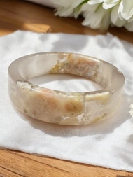 櫻花瑪瑙手鐲 瑪瑙手鐲稀有方鐲烟灰紫冰底粉色成形炸花55-56可戴