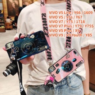 Case For VIVO V5 Lite V5 V5s V7 V7 Plus V5 Plus V9 Y66 Y67 Y75 Y79 Y75S Y85 X9 1609 1718 Retro Camera lanyard Casing Grip Stand Holder Silicon Phone Case Cover With Camera Doll