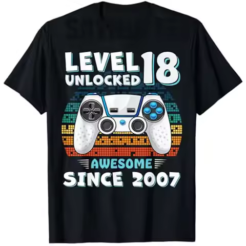 18 Year Old BDay Decorations Men Boy 18yr 2007 18th Birthday T-Shirt Fashion Video Gamer Adulting Sa