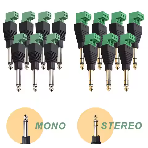 2/4/10Pcs 6.35mm Audio Plug Solderless Connector Mono Stereo Male Plug To 2Pin 2Cores Jack Terminal
