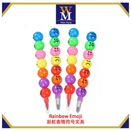 Ready Stock🔥7 Colors Emoji Bullet Round Stacking Toy Crayon Pencil Writing Utencil Kawaii Cute Pense