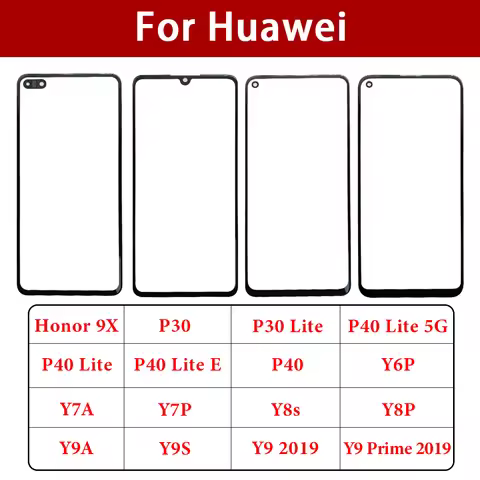 GLASS +OCA LCD Front Outer Lens For Huawei P30 P40 Lite E Y6P Y7A Y7P Y8P Y8S Y9 2019 Y9A Y9S Honor 