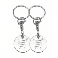 2pcs Women's Creative Shopping Cart Logo Keychain Stainless Steel Round Euro-American Supermarket Ha