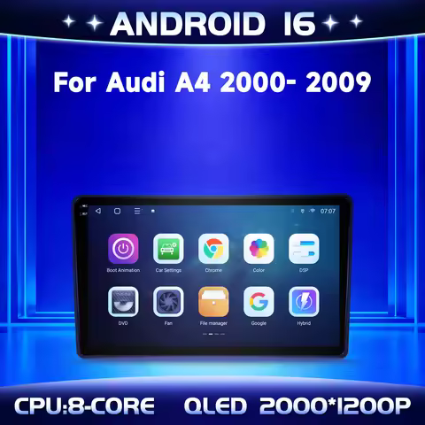 For Audi A4 2000-2009 9"Car Multimedia Radio Android 16 4G WIFI BT Wireless Carplay 2000*1200P Touch