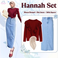 One Set for Modern Women (Ruffled Blouse, Jeans Skirt, Bella Square) Trendy Teenage Outfit AS2U