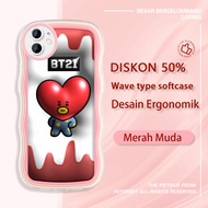 Jasouwe Apple iphone 12 13 14 Plus Mini BT21 Baby TATA 3D BTS Colorful Wave Border jelly Phone Case 