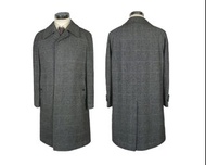 [極新品] Burberry 芭寶莉 深灰色粗格人字紋 100%純羊毛單排釦長版大衣 日本製 約L號