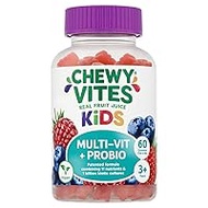 Chewy Vites Kids | Multi-Vit &amp; Probio 60 Gummy Vitamins | 11 Essential Nutrients| 1 Billion Cultures |2 Months Supply | Real Fruit Juice | Vegan | 3 Year+