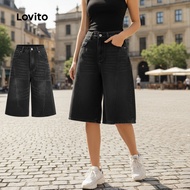 Lovito Women's Casual Plain Pocket Button Denim Shorts L132ED359