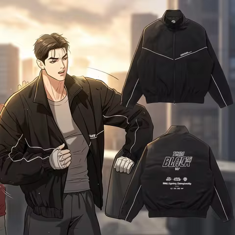 Korean Manhwa Jinx Team Black Windbreaker Jacket Men Women Sports Coat Loose Track Activewear Joo Ja