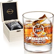 LIGHTEN LIFE 30th Birthday Gifts for Men 12 oz,1995 Whiskey Glass in Valued Wooden Box,30th Bday Gif