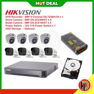 Hotdeal Hikvision 8 Channel 5 Mega Pixels Turbo DVR With 8 x 5MP Bullet Camera and CCTV Camera Power