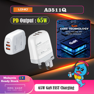 LDNIO Adapter A3511Q 65W GAN Super Quick Charge Portable Fast Charger QC3.0 PD 2 USB-A & 1 USB-C