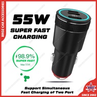 55W Super Fast Charging LED Dual USB C USB L Type C Car Charger Adapter PD QC Accessories 3 Port Lig