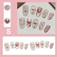 Pink Cat Eye False Nails Set Cute Bow Fake Nails Art S, Sizes Style Modern M Handmade Xs, U6q4