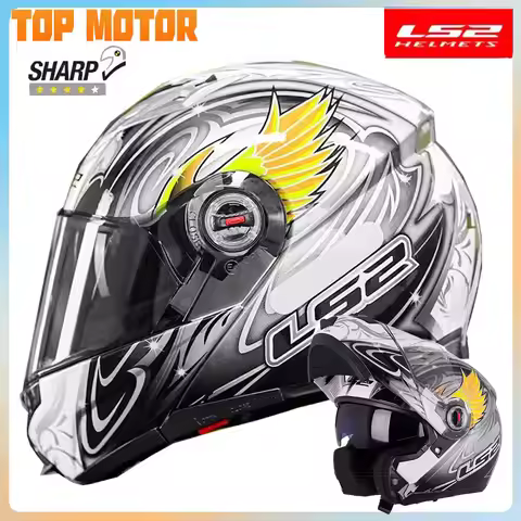 Original LS2 FF370 Motorcycle Helmet Feather Flip Up SHARP Certification Black Lens Capacete LS2 Cas