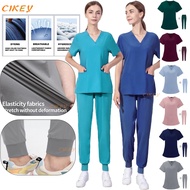 Medical Scrub Suit Baju Scrub Workwear Nursing Women Scrubs Pants Elastic Wholesale Working Uniform Women Short Sleeve Neck Tops Dental Hospital Scrubs Suits Doctor's Scrub/OKA OK Nurse/Doctor Short Sleeve II SILVAWEAR Clothes