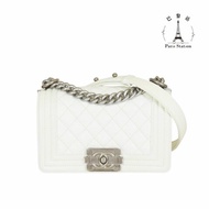 【巴黎站二手名牌專賣店】＊現貨＊CHANEL 香奈兒 真品＊經典BOY 20白色荔枝菱格牛皮復古銀釦肩背斜背包