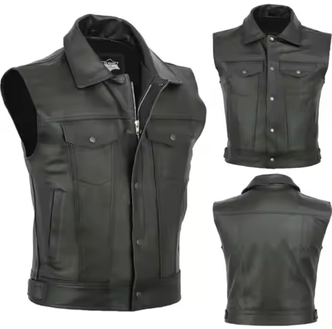 Stylish Casual Leather Motorcycle Vest, Zipper Button Biker Waistcoat, Riding Faux-Leather Gilet, Me