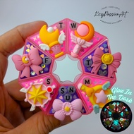 Handmade Premium Pill Box 'Magic Wands And Ribbons' 7 Compartments Glow in the Dark Pill Case