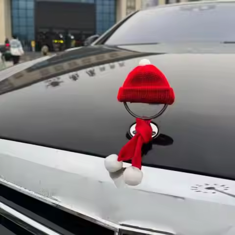 Red Hat + Scarf For Mercedes E-Class And S-Class Emblem Decoration Red Mini Hat With Scarf Car Emble