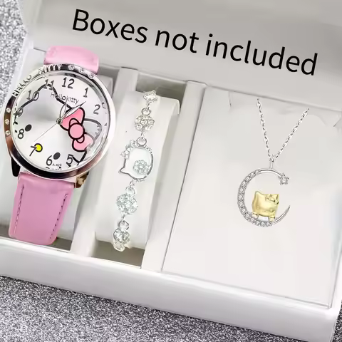 3pcs/set Hello Kitty Quartz Watch Women Children Waterproof Kawaii lady Fashion WristWatch Hello Kit