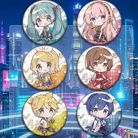 Anime Miku Hatsune Q Version Badge Pin Brooch Glass Mirror Kagamine Rin KAITO Collectible Gift Acces