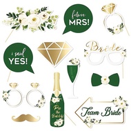 12pcs Sage Green Gold Foil Wedding Photo Booth Props Paper Photo Prop for Bridal Shower Bachelorette