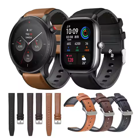 Business Strap For Amazfit GTR 4 3 Pro 47mmGTR 2/GTR 2e Band Amazfit Bip 5/Stratos 3 22mm Leather+Si