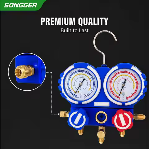 VMG-2 AC Manifold Gauge R410A R407C R134A R22 Freon Gauge 0-800 PSI -30-400 PSI Charging Tool 68mm D