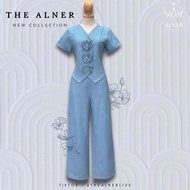 เซตเสื้อฟ้าแต่งดอกหน้า The Alner Woman Clothing Lady ผู้หญิง