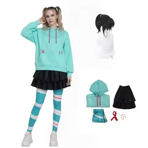 Halloween Costume Vanellope Von Schweetz Cosplay Cloth Anime Hoodie Skirt Wig Uniform Suit for Girls