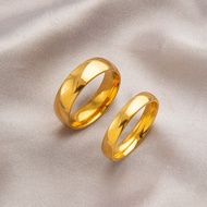 Set Cincin Couple Size 6-9 Simple Glossy Gold Plain Ring Female Titanium Steel Non-Fading Cool Style