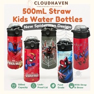 500ml Spiderman Cartoon Kids Thermos Bottle 304 Stainless Steel Tumbler with Straw Botol Air Budak S