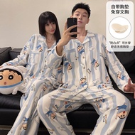 With Padded Couple Pyjamas Long Sleeve Long Pants Cotton Cartoon Sleepwear  Cardigan Pajama Set Cray