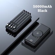 Bộ Sạc Không Dây Power Bank Màn Hình LED 50000MAh Powerbank Với 4 Dây Cáp Di Động Cho iPhone Huawei 