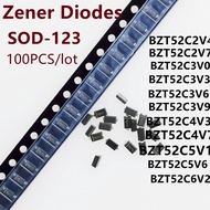 100pcs Patch Voltage Regulator Diode BZT52C5V1/5V6/6V2/6V8/7V5/8V2/9V1 SOD123 1206 BZT52C2V4 BZT52C3