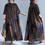 Oladivi Oversized Plus Size Women Fashion Print Dress New Summer Holiday Beach Wear Vintage Ladies L