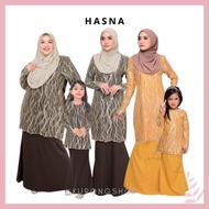 Baju Kurung Moden Lace Hasna 🔥 Sedondon Ibu Anak Raya Gold Mustard Dark Brown Kurung Kids