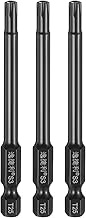 HARFINGTON 3pcs T25 Torx Screwdriver Bit 1/4" Hex Shank 75mm/3" Length S3 Steel Magnetic Tamper Proo