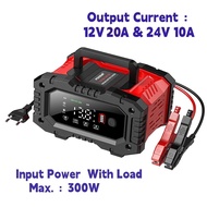 FOXSUR 12V 24V Car Battery Charger for Moto Battery Repair for Truck Lead-Acid AGM LiFePo4 EFB GEL W