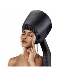 吹風機帽帶整合式頭帶，可減少耳朵和頸部周圍的熱量 - 吹風機連帽擴散帽，適合捲髮，加快乾燥時間，在家安全深層調理 - 便攜式，大號黑色